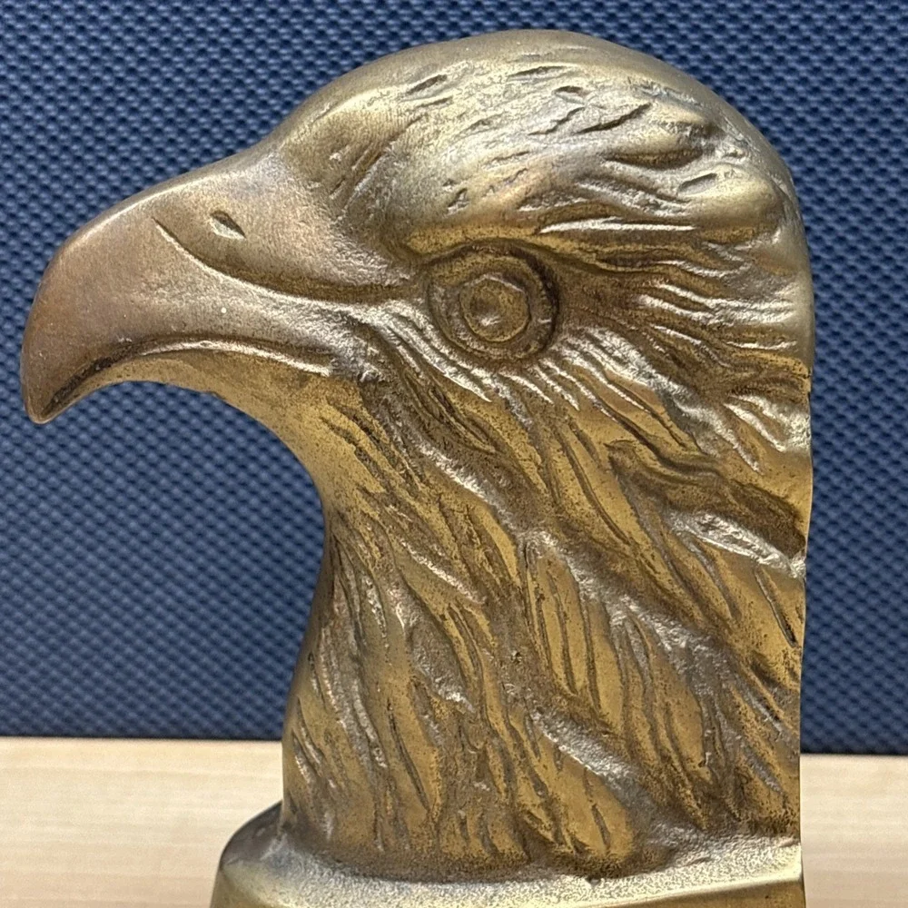 VTG Brass Bald Eagle Bird Heads Bookend Korea Federal Style Classic Decor